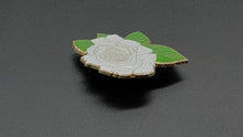 Load and play video in Gallery viewer, White Rose Blossom Enamel Pin
